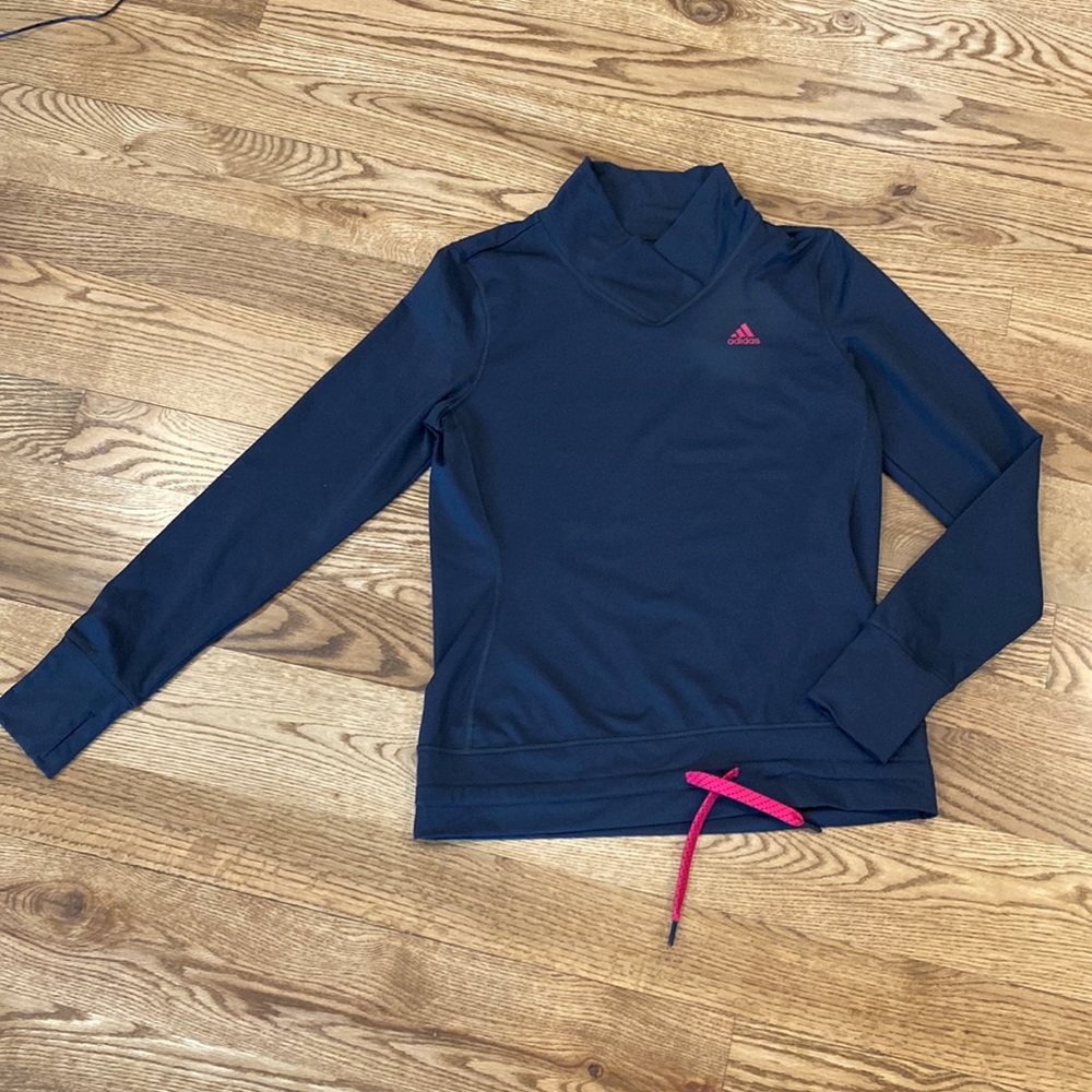 Womens Adidas grey pink pullover drawstring waist mock neck NWT athletic workout